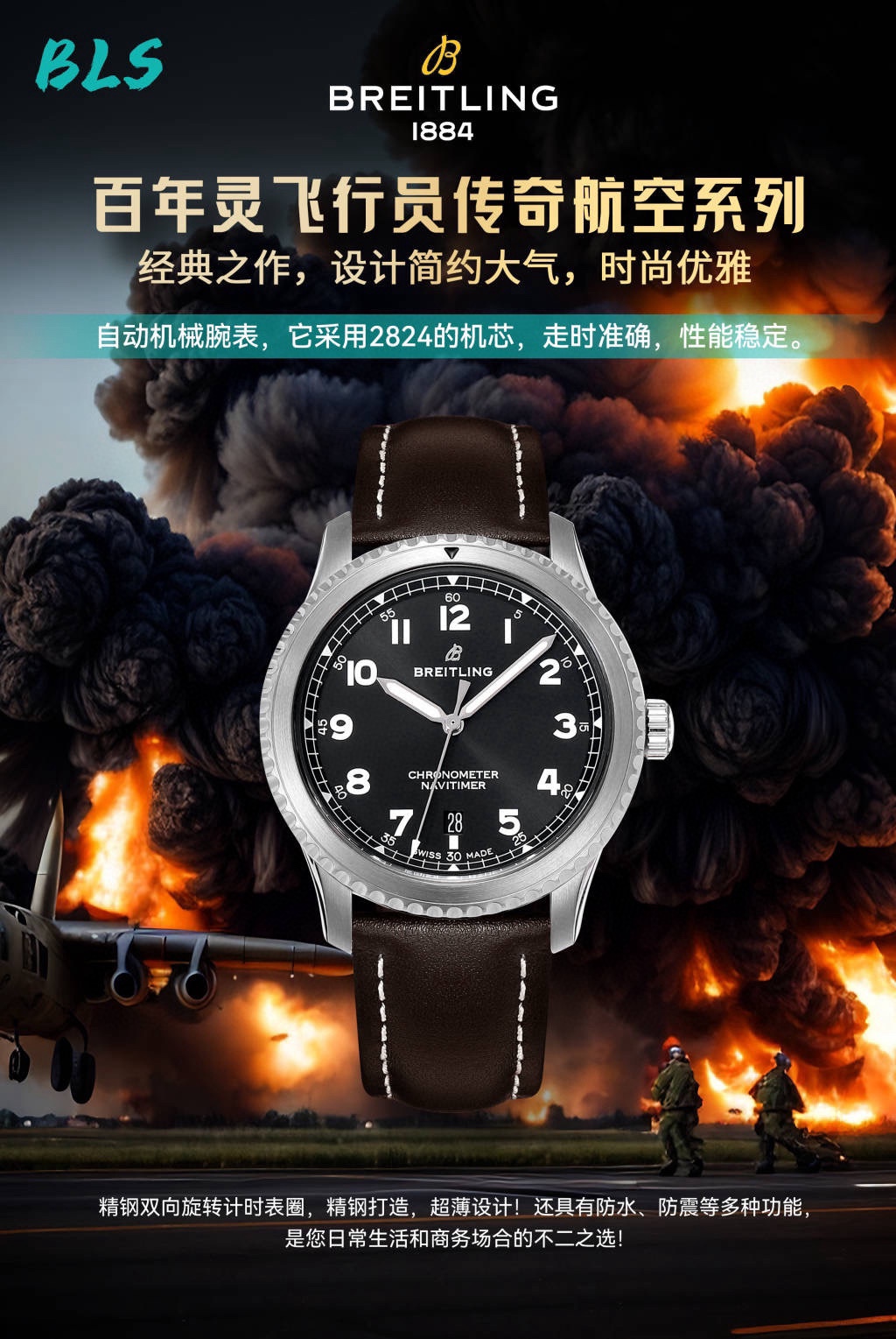NO:157678,Produced by BLS, White Shell, Black Shell, BLS Breitling, Pilot Legend Aviation Series BN8, a classic work, simple and atmospheric design, fashionable and elegant, automatic mechanical watch, it is equipped with a movement of 2824, with accurate time and stable performance. The case diameter is [41mm], the case thickness is [10.74mm], digital radiating pointer, luminous indicator, calendar display, stainless steel bidirectional rotating chronograph bezel, stainless steel, ultra-thin design!  It also has waterproof, shockproof and other functions, making it the best choice for your daily life and business occasions!  The best luxury recommendation for gifts, please be sure of BLS exclusive quality, breitling19860909BLS 出品 白壳 黑壳 BLS 百年灵 飞行员传奇航空系列 BN8 经典之作,设计简约大气,时尚优雅,自动机械腕表,它搭载2824的机芯,走时准确,性能稳定.表壳直径为[41mm],表壳厚度为[10.74mm],数字放度指针,夜光指示,日历显示,精钢双向旋转计时表圈,精钢打造,超薄设计！还具有防水、防震等多种功能,是您日常生活和商务场合的不二之选！送礼最佳奢华推荐请认准BLS独家品质,,breitling,Watch