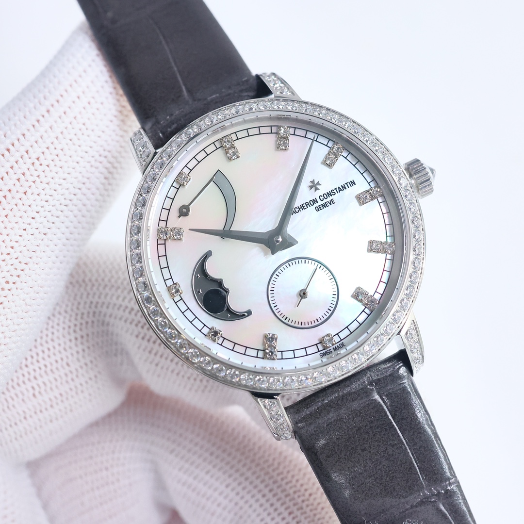 Vacheron Constantin Mode
 Montre Or blanc Blanc Serti de diamants Femmes Cuir veau vache