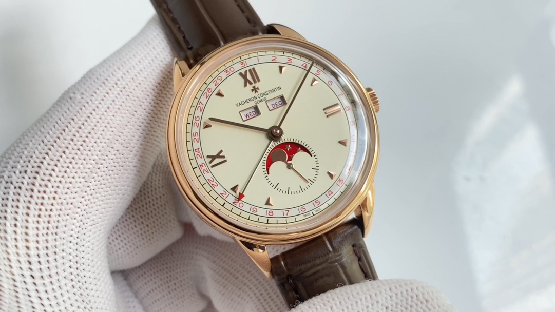 Vacheron Constantin Montre Blanc Bronzing Hommes Cuir de vache Vintage Automatic Mechanical Movement