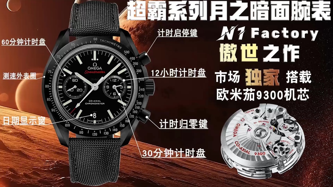 OMEGA Omega Speedmaster Zegarek Najlepsza replika
 Czarny Polerowanie Mężczyźni Nylon 9300 Movement