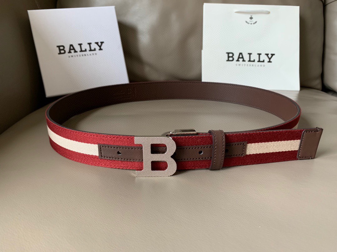 BALLY （巴利）专柜同款 男士休闲布配皮双用腰带 Tamal 融入了永恒经典的 Bally 红白条纹