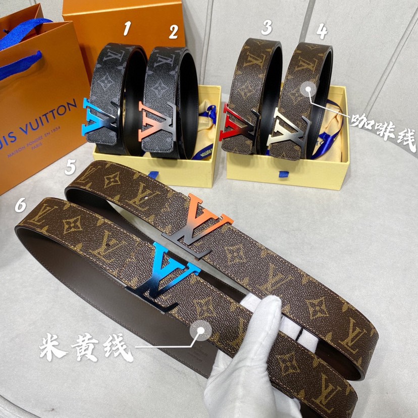 路易威登男士最新頂級原單腰帶 寬度40毫米 全新漸變色效果字母搭扣 展現獨特的氣息 皮帶一面為訂製專用帆