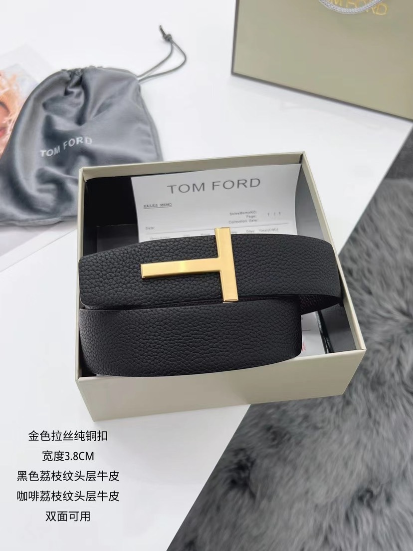 P TOM FORD 汤姆福特 nfc防伪验证 美国高端品牌，扣头纯钢打造，双面TOGO荔枝纹小牛皮制作