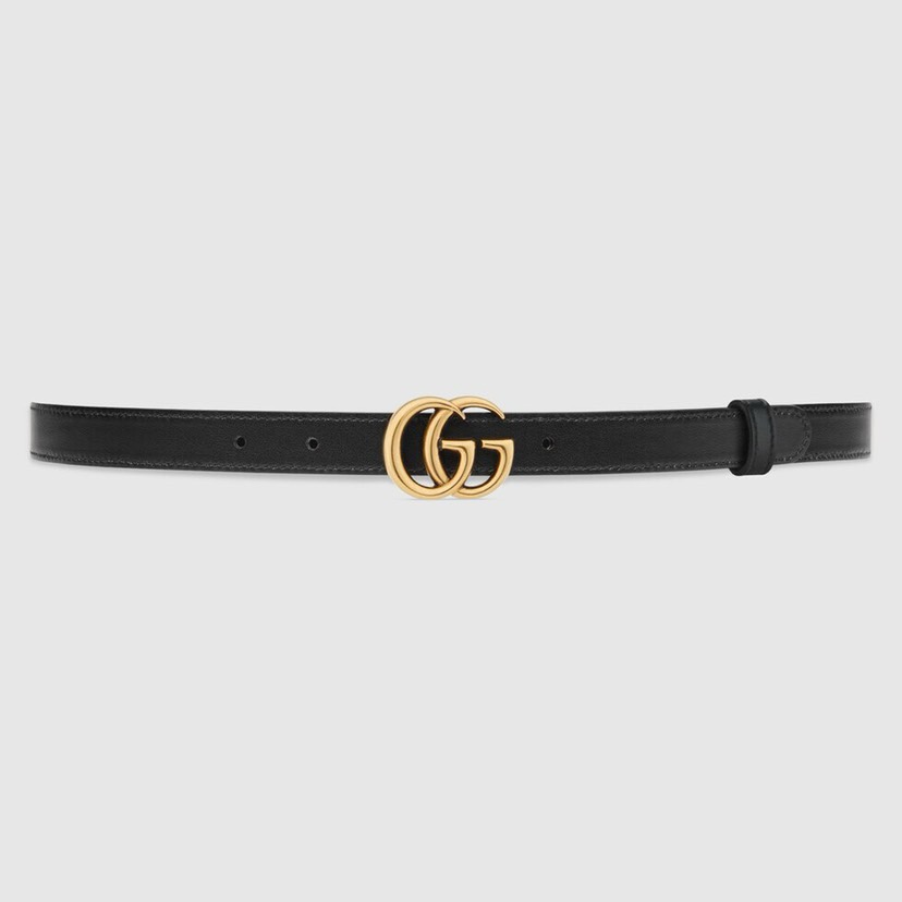 Gucci  92TIC细版2.0cm C老花小牛皮黑色底  原单旋转扣 双面可用/可裁剪
