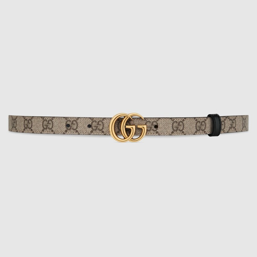 Gucci  92TIC细版2.0cm C老花小牛皮黑色底  原单旋转扣 双面可用/可裁剪