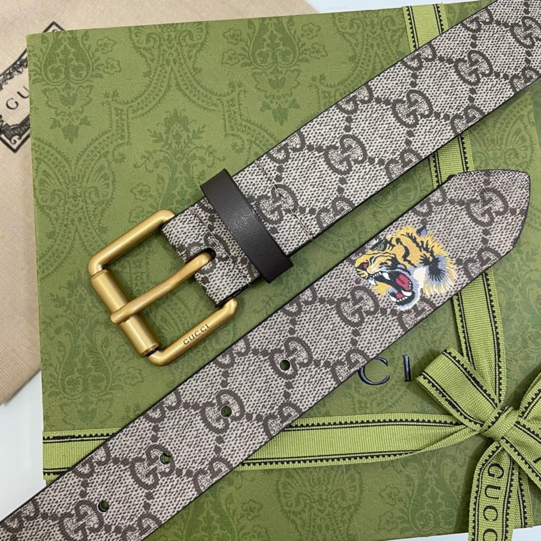 Gucci  老虎印花 宽度3.5cm 复古滚轮针扣