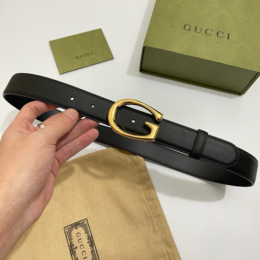 Gucci  BGH0G 窄版3.0cm 优质柔软细腻小牛皮面料 内衬进口专用底料 抛光G字母马鞍扣