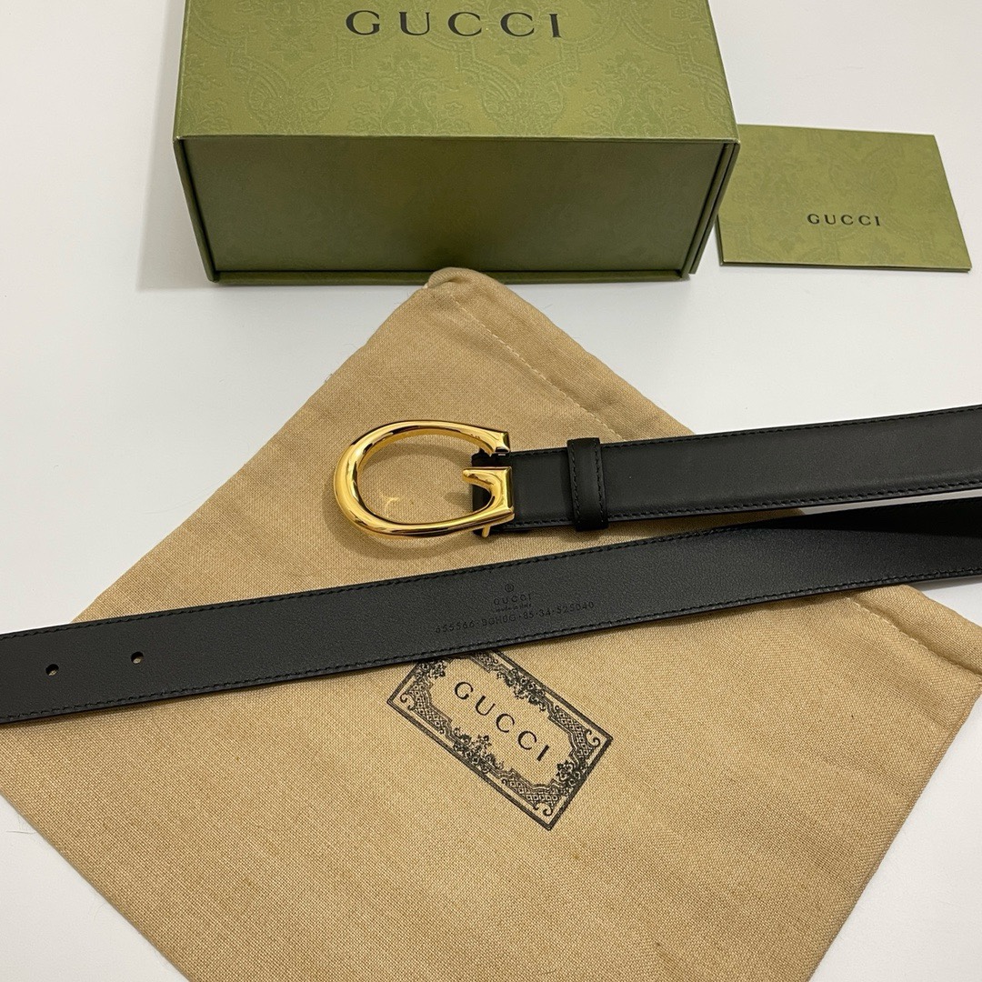 Gucci  BGH0G 窄版3.0cm 优质柔软细腻小牛皮面料 内衬进口专用底料 抛光G字母马鞍扣