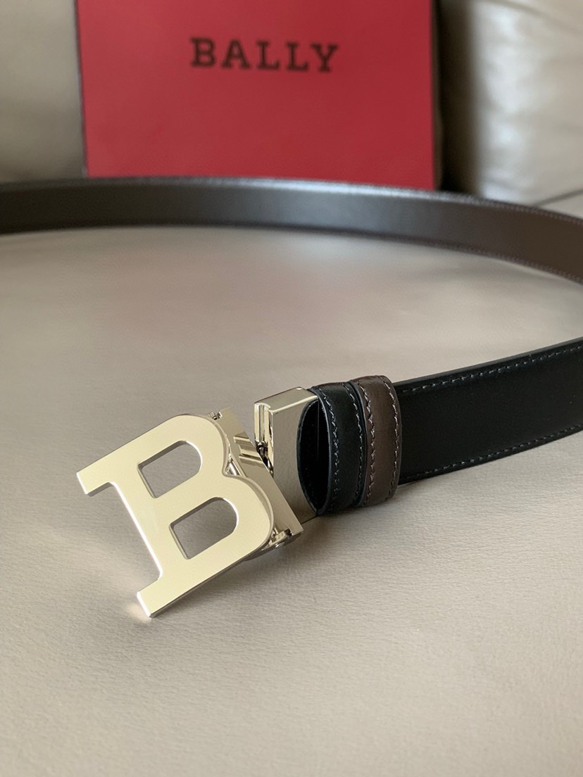 BALLY (巴利) 专柜同款 男款商务休闲双用腰带 宽3.4cm 这款 B 字搭扣正装腰带以黑配咖啡色