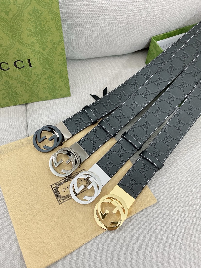古驰 Gucci 互扣式双G 海外专柜最新款同步更新，进口原厂头层牛皮，最新设计采用白线点缀，使得整体更