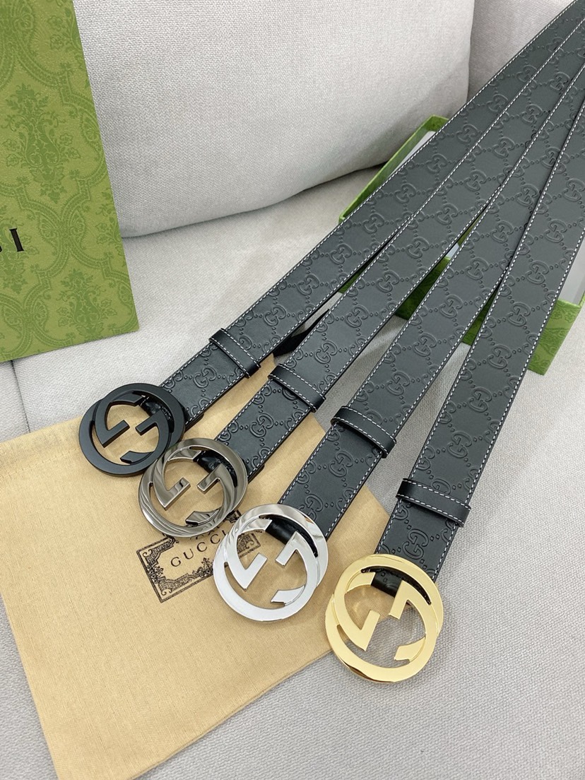 古驰 Gucci 互扣式双G 海外专柜最新款同步更新，进口原厂头层牛皮，最新设计采用白线点缀，使得整体更