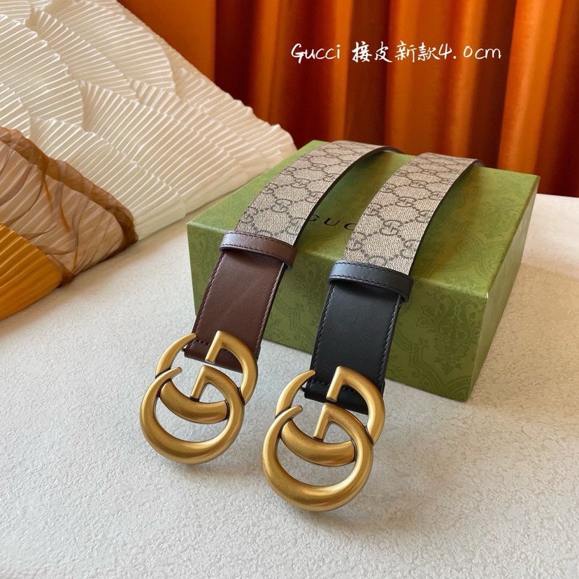 Gucci 新款接皮4.0cm，带身采用进口牛皮皮底，原厂定制，新款专用，扣头采用精品纯铜古铜扣，正品开