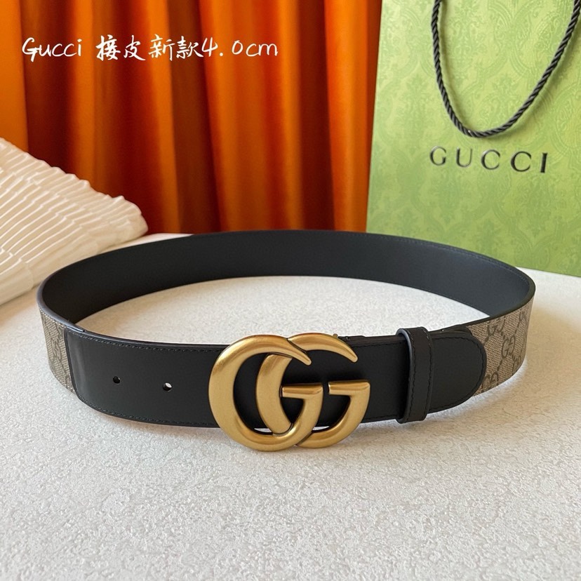 Gucci 新款接皮4.0cm，带身采用进口牛皮皮底，原厂定制，新款专用，扣头采用精品纯铜古铜扣，正品开