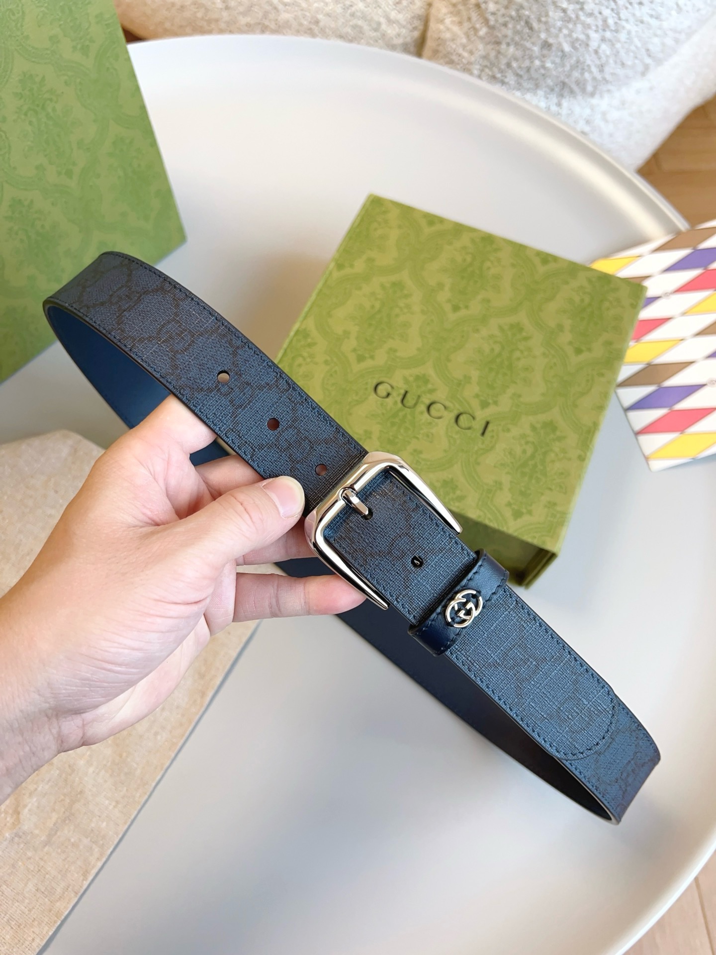 Gucci 款号  FABY3 8442 SuPreme PVC老花 进口底 宽度3.5cm 皮圈缝制立
