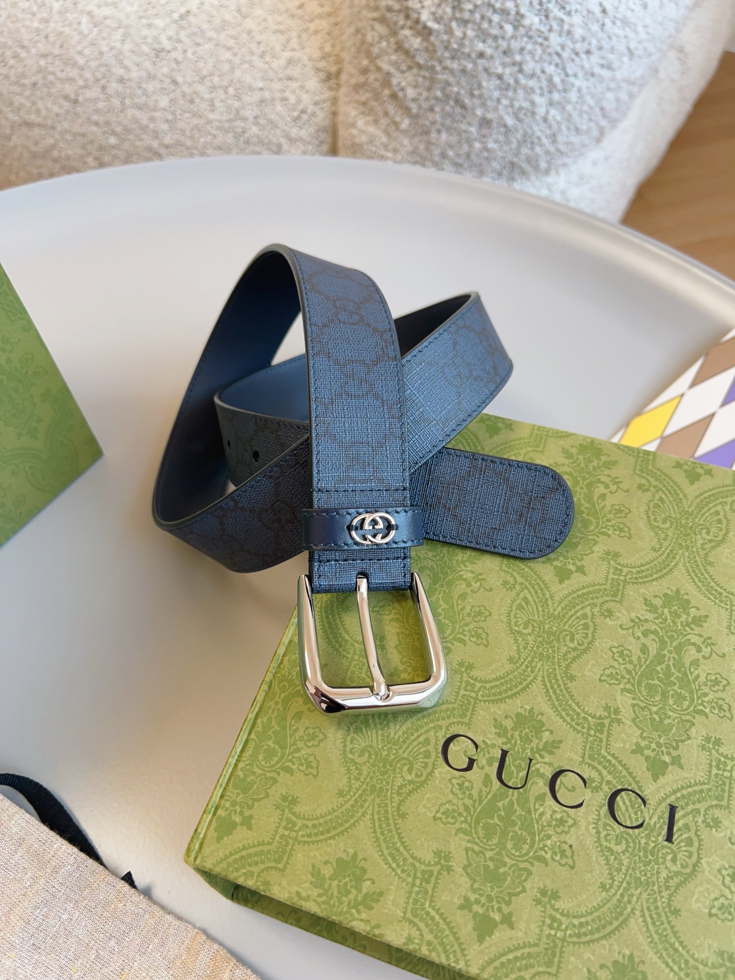 Gucci 款号  FABY3 8442 SuPreme PVC老花 进口底 宽度3.5cm 皮圈缝制立