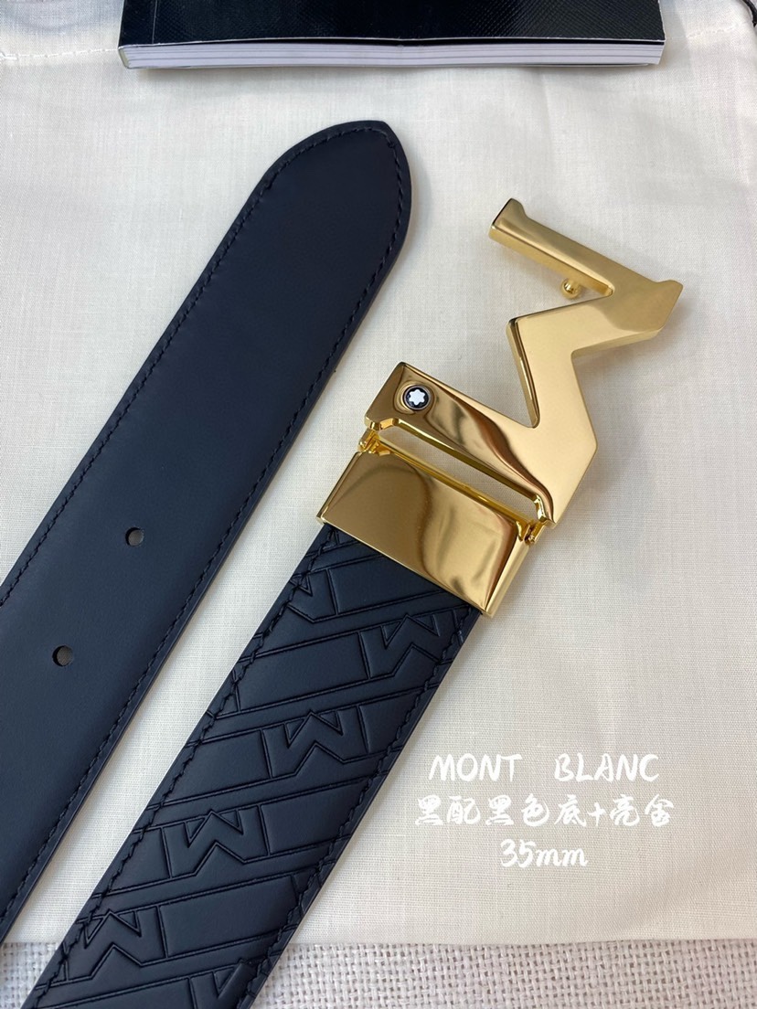 Montblanc万宝龙 宽3.5cm 采用头层牛皮 压花，精品钢扣，自由裁剪商务休闲皮带