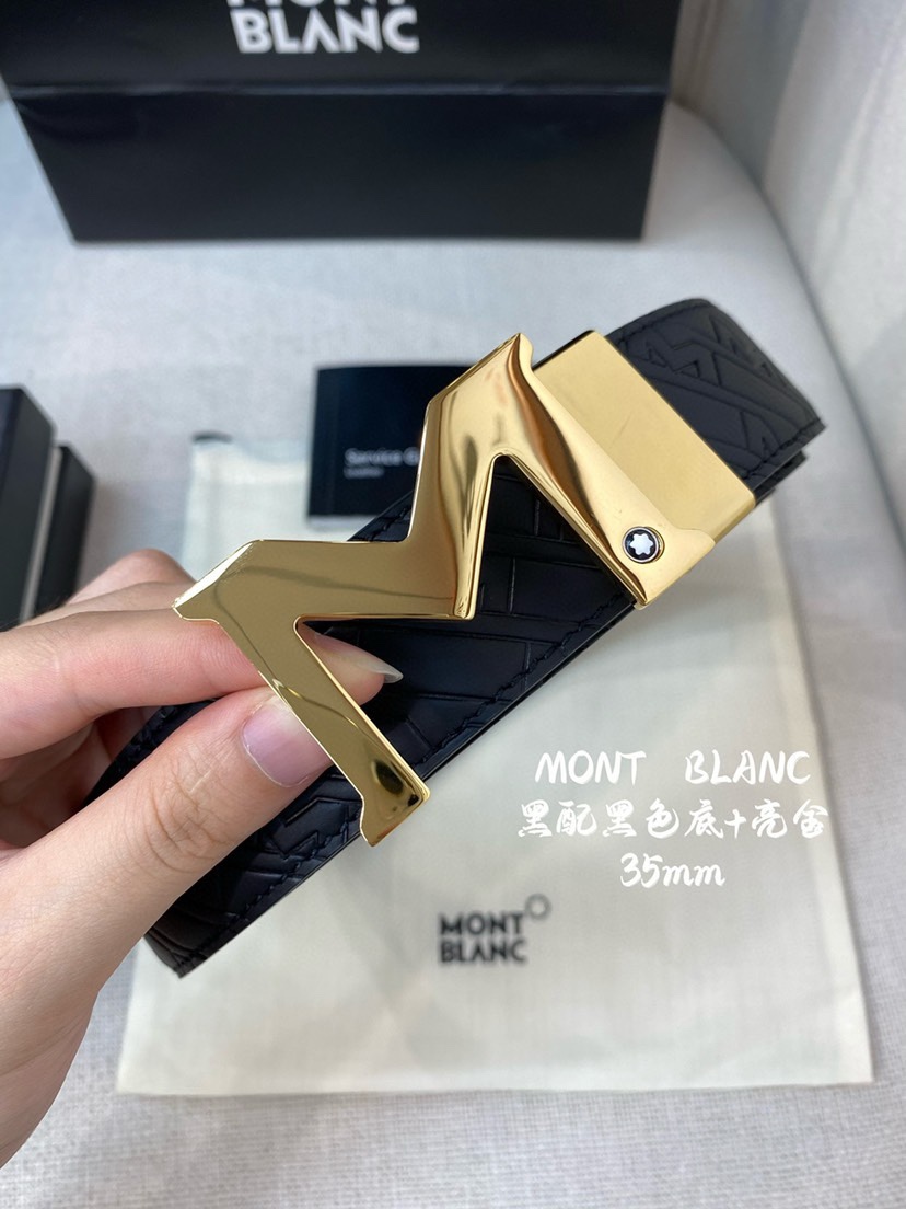Montblanc万宝龙 宽3.5cm 采用头层牛皮 压花，精品钢扣，自由裁剪商务休闲皮带