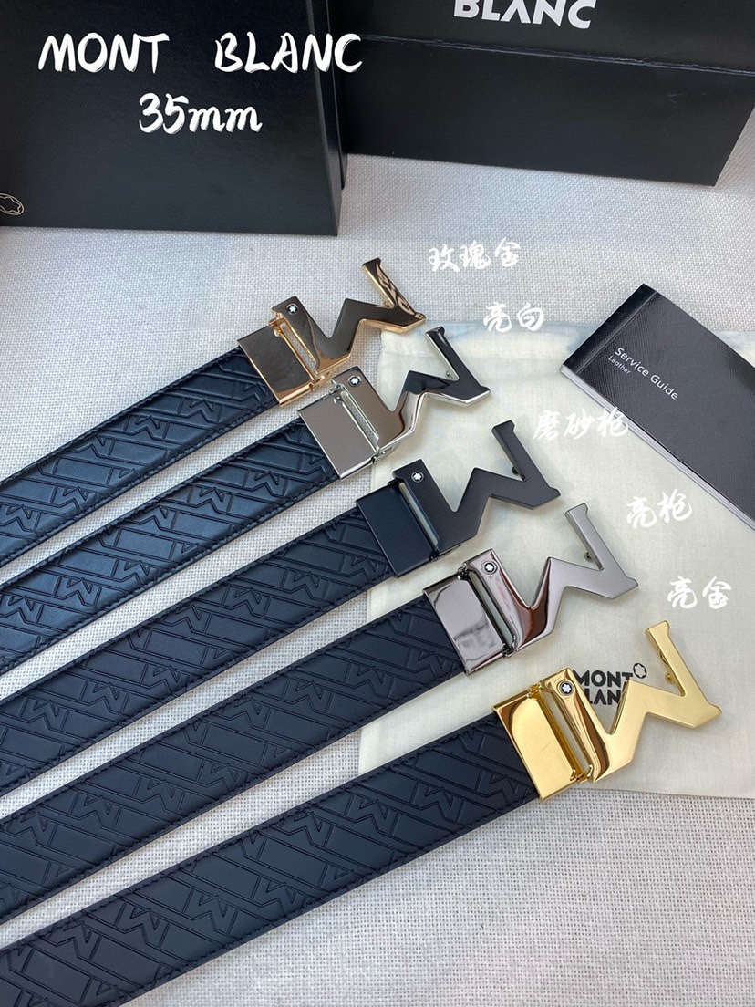 Montblanc万宝龙 宽3.5cm 采用头层牛皮 压花，精品钢扣，自由裁剪商务休闲皮带