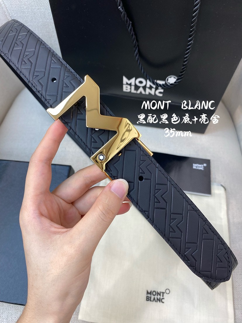 Montblanc万宝龙 宽3.5cm 采用头层牛皮 压花，精品钢扣，自由裁剪商务休闲皮带