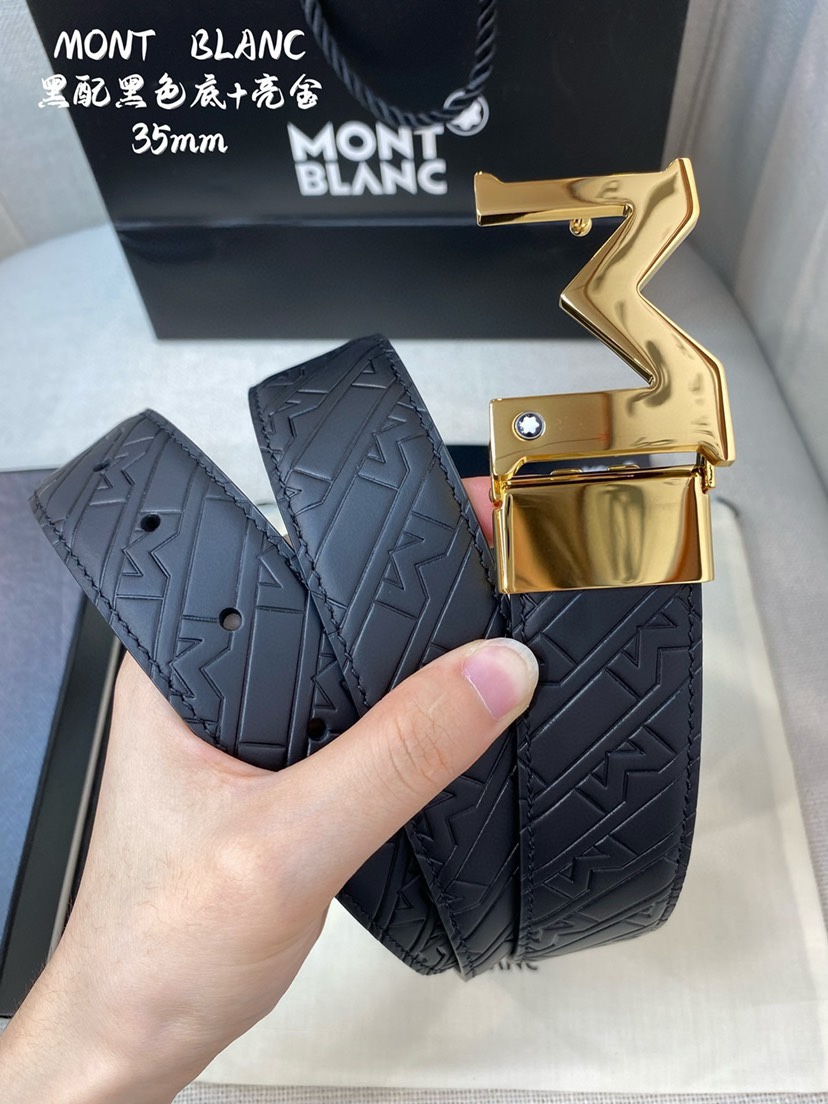 Montblanc万宝龙 宽3.5cm 采用头层牛皮 压花，精品钢扣，自由裁剪商务休闲皮带