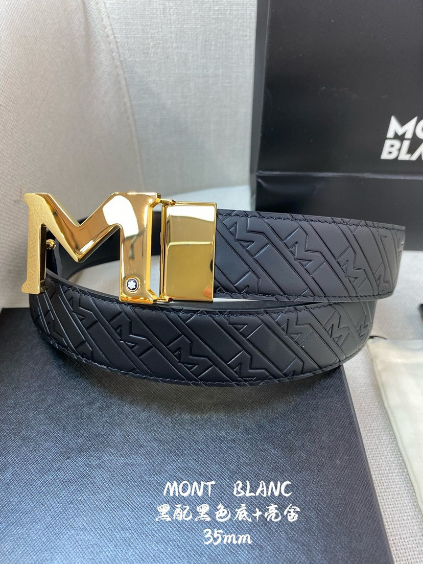 Montblanc万宝龙 宽3.5cm 采用头层牛皮 压花，精品钢扣，自由裁剪商务休闲皮带