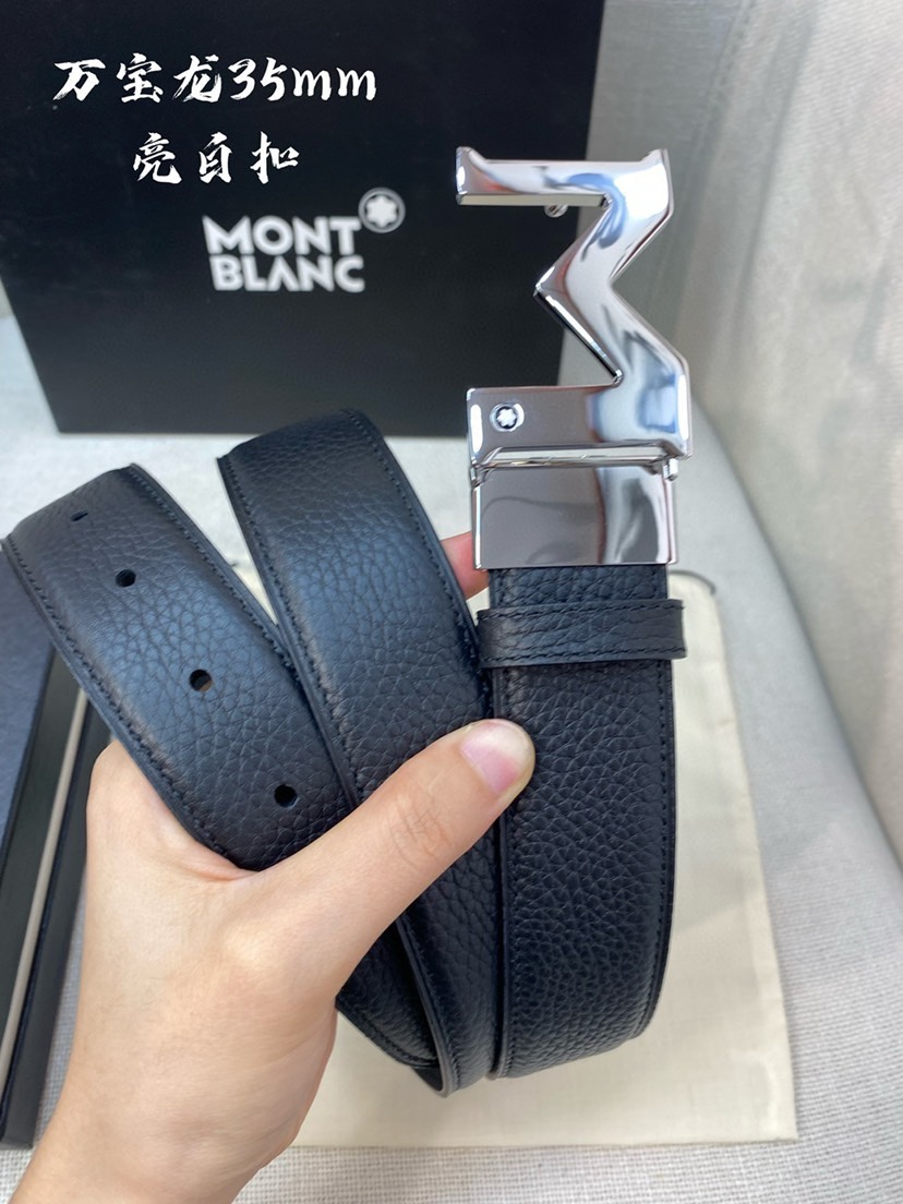 Montblanc万宝龙 宽3.5cm 采用头层牛皮 精品针式扣头 自由裁剪商务休闲皮带