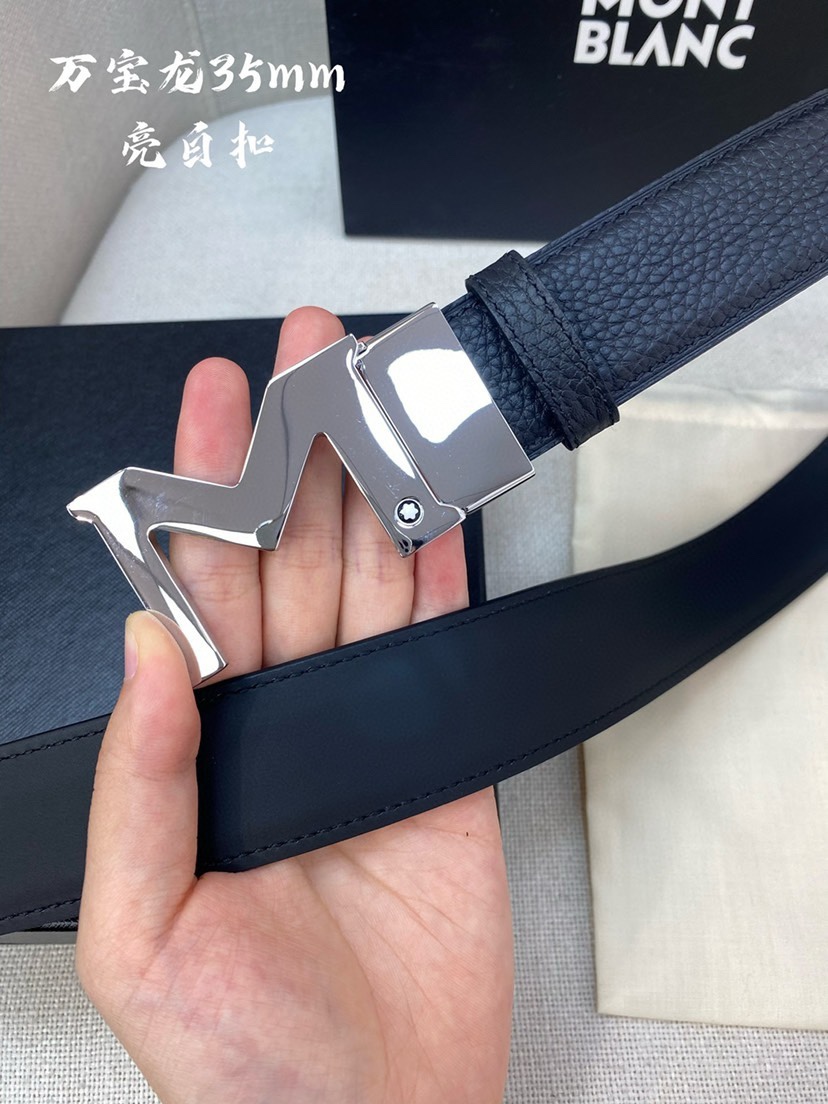 Montblanc万宝龙 宽3.5cm 采用头层牛皮 精品针式扣头 自由裁剪商务休闲皮带