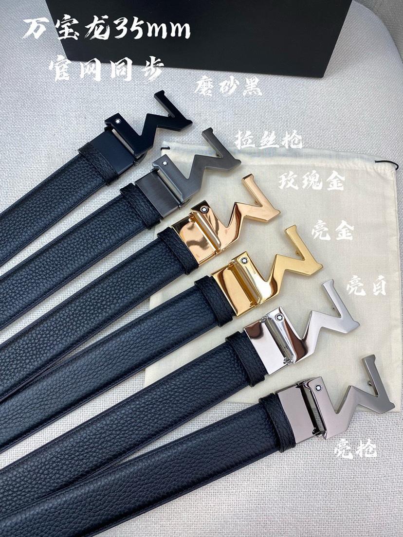 Montblanc万宝龙 宽3.5cm 采用头层牛皮 精品针式扣头 自由裁剪商务休闲皮带