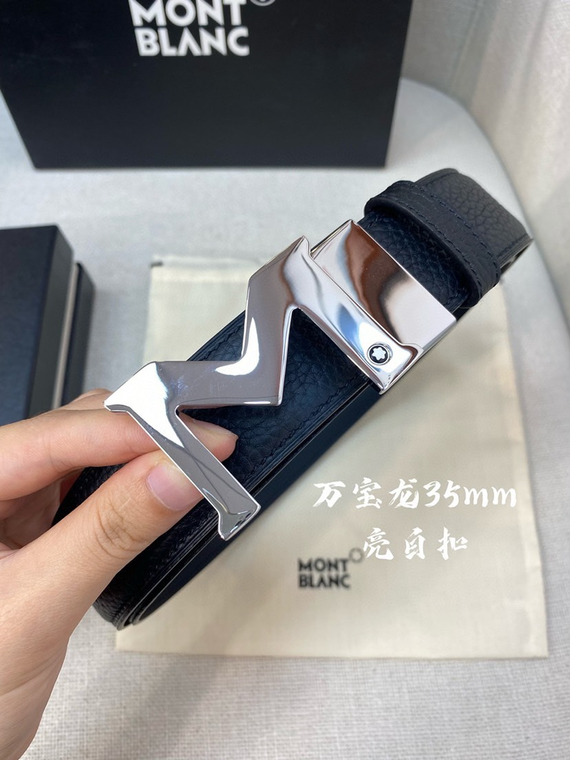 Montblanc万宝龙 宽3.5cm 采用头层牛皮 精品针式扣头 自由裁剪商务休闲皮带