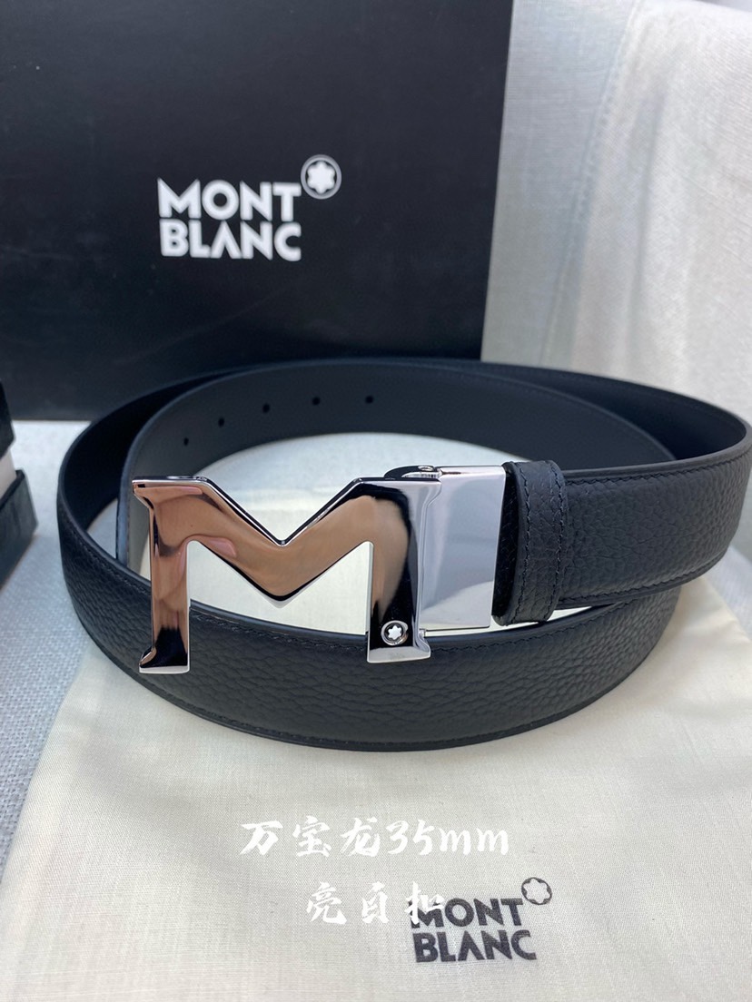 Montblanc万宝龙 宽3.5cm 采用头层牛皮 精品针式扣头 自由裁剪商务休闲皮带
