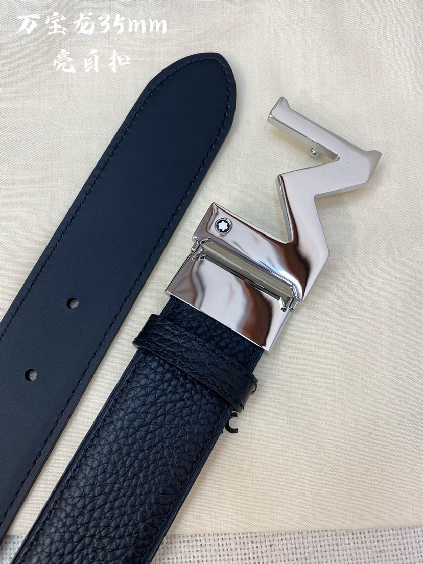 Montblanc万宝龙 宽3.5cm 采用头层牛皮 精品针式扣头 自由裁剪商务休闲皮带