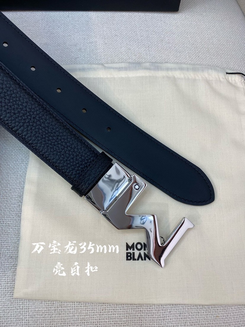 Montblanc万宝龙 宽3.5cm 采用头层牛皮 精品针式扣头 自由裁剪商务休闲皮带
