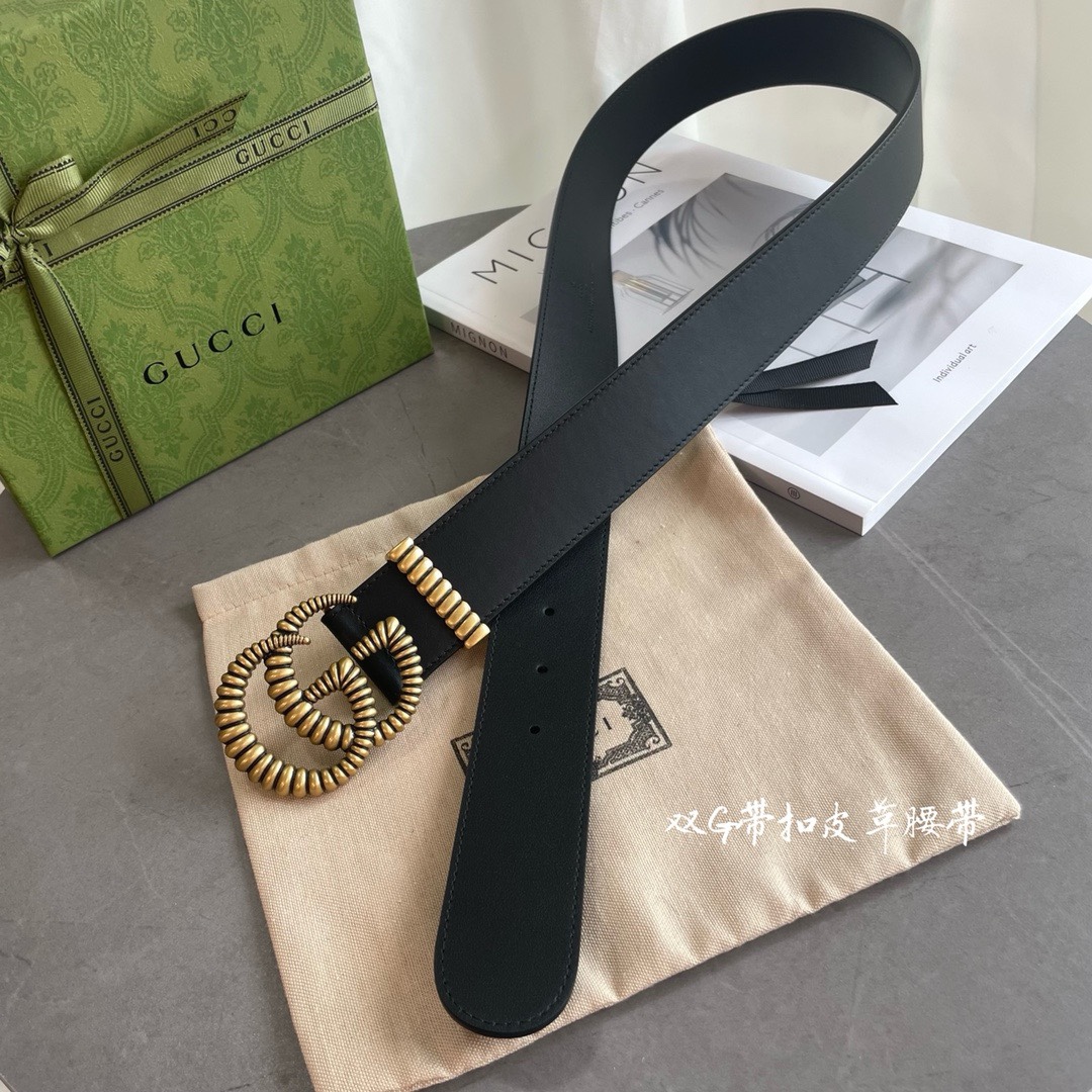 Gucci 专柜新版横标 编码•APOOT 双面进口原厂牛皮材质 宽度4.0cm 新款古铜螺丝双G扣