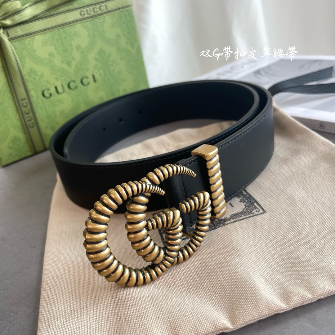 Gucci 专柜新版横标 编码•APOOT 双面进口原厂牛皮材质 宽度4.0cm 新款古铜螺丝双G扣