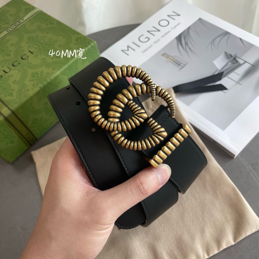Gucci 专柜新版横标 编码•APOOT 双面进口原厂牛皮材质 宽度4.0cm 新款古铜螺丝双G扣