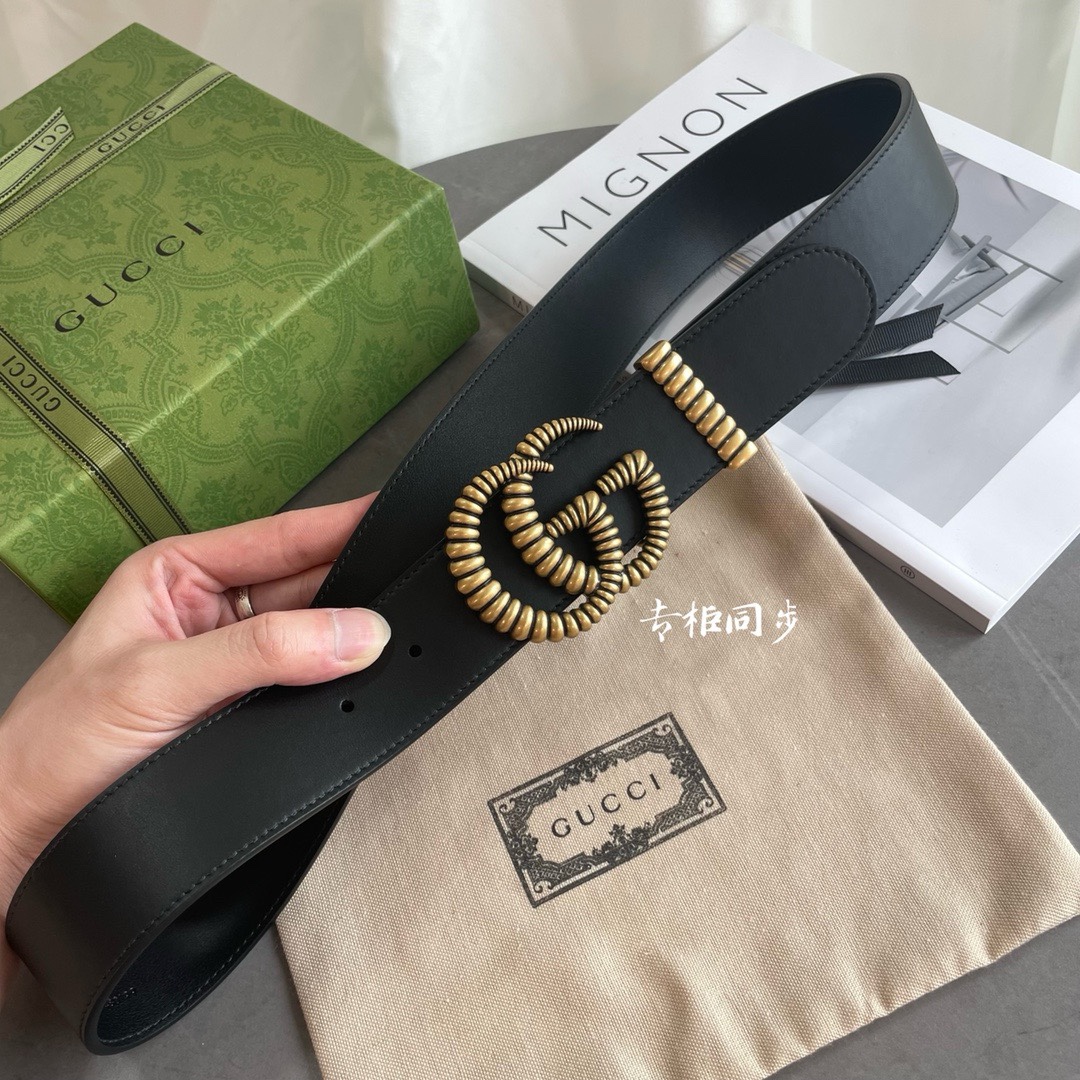 Gucci 专柜新版横标 编码•APOOT 双面进口原厂牛皮材质 宽度4.0cm 新款古铜螺丝双G扣