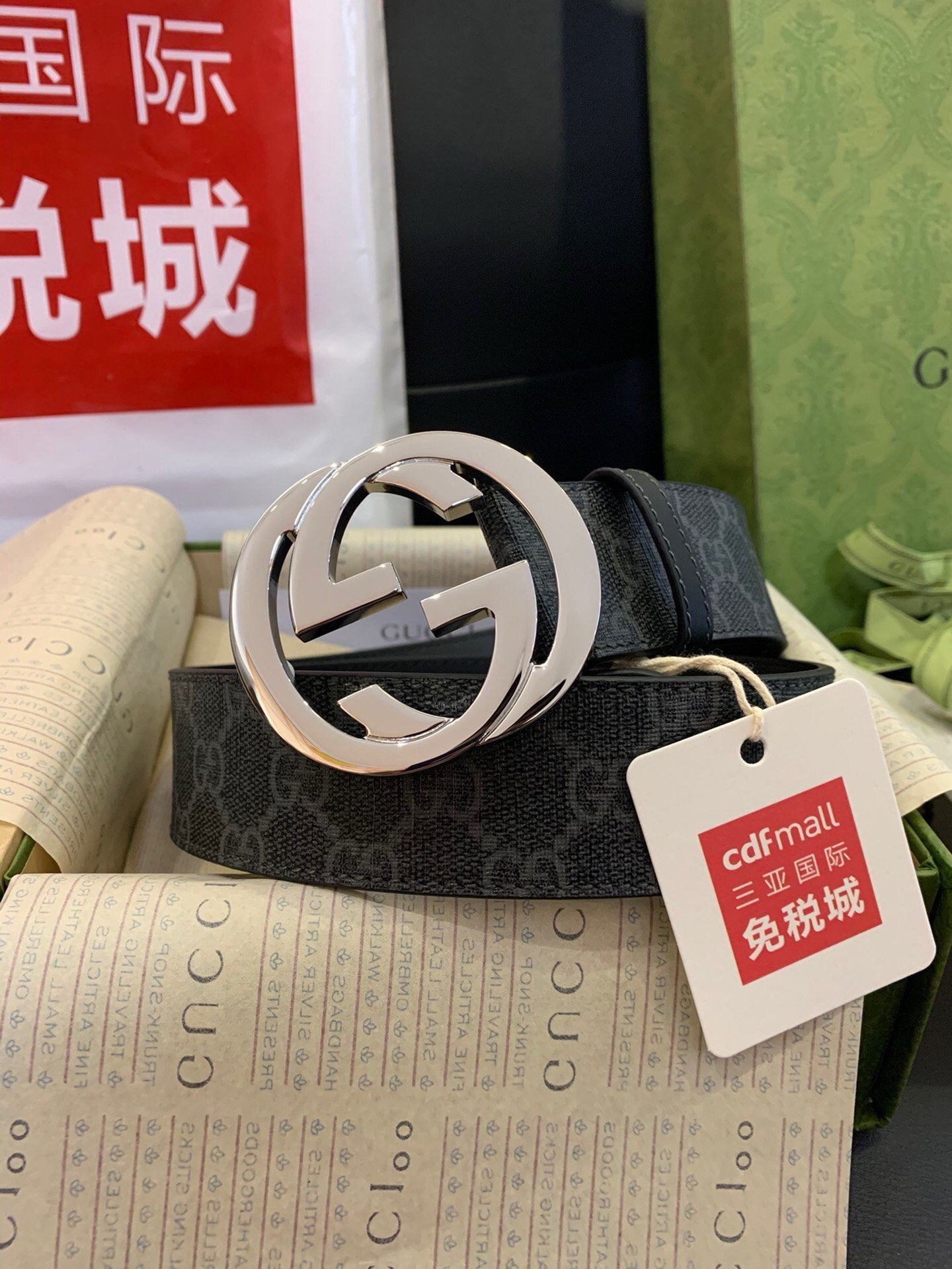💍古奇 gucci 代购级 黑色防水料黑底 经典款百看不厌 精品大饼扣 双g 4.0宽度