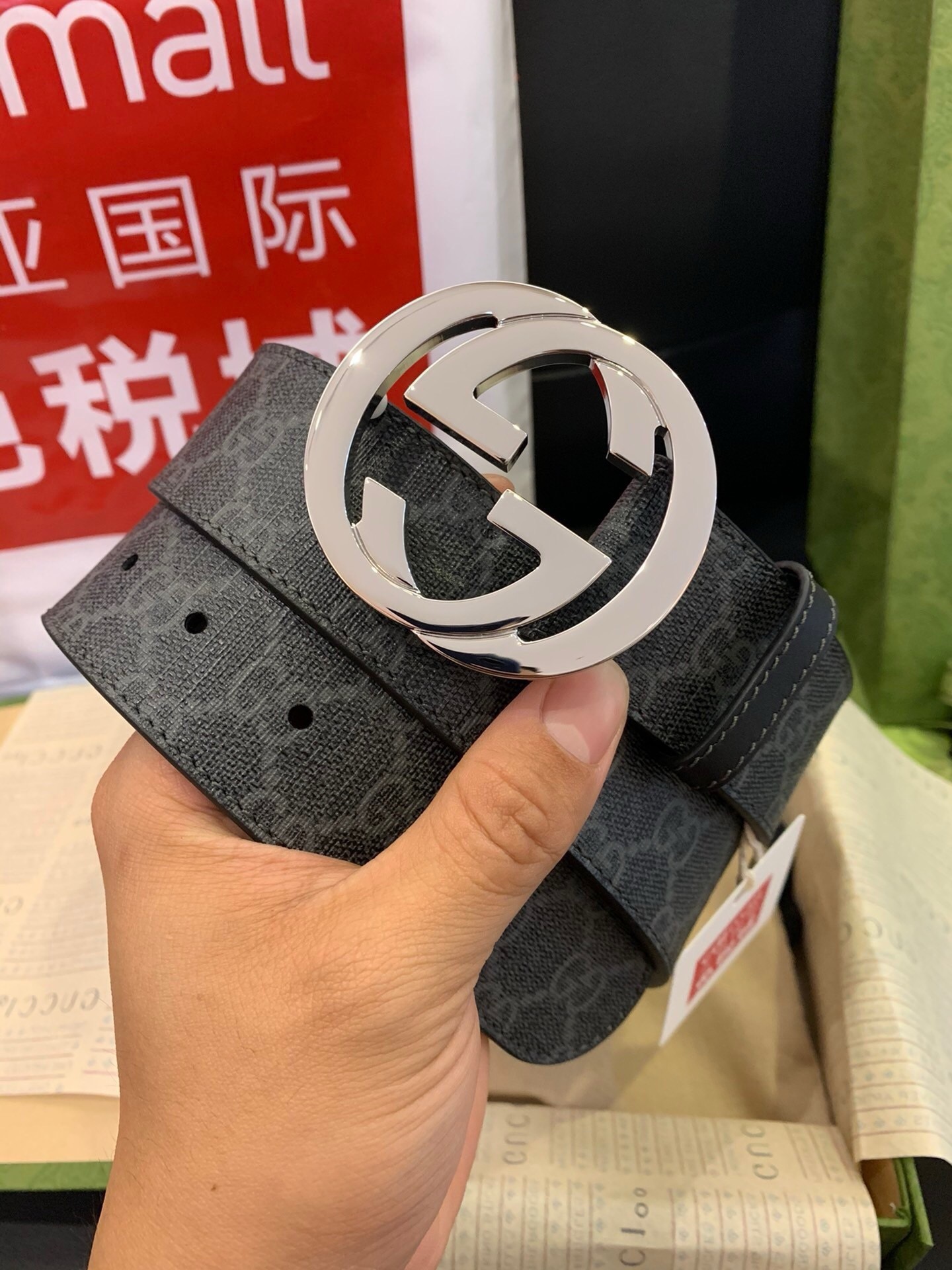 💍古奇 gucci 代购级 黑色防水料黑底 经典款百看不厌 精品大饼扣 双g 4.0宽度