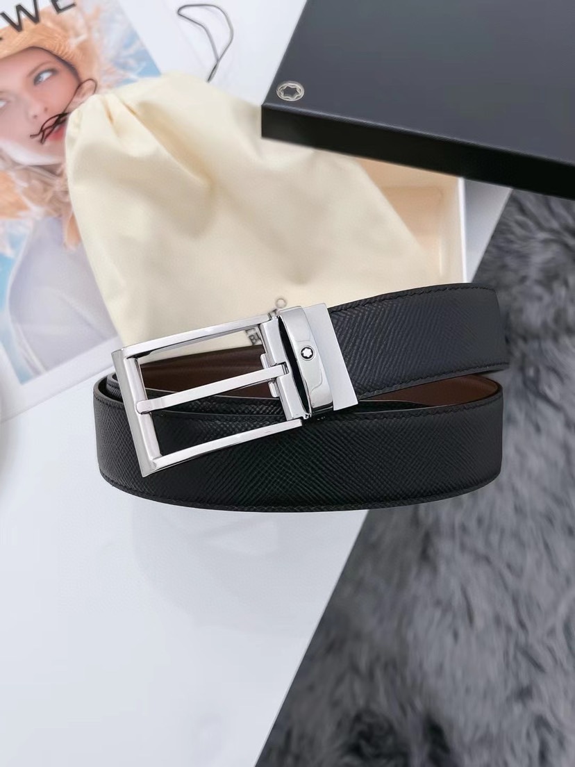Montblanc万宝龙 宽3.5cm 采用头层牛皮 精品针式扣头 自由裁剪商务休闲皮带