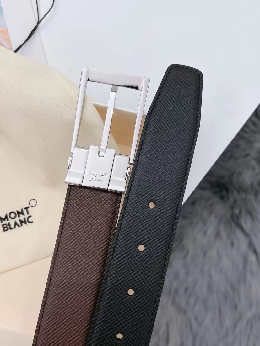 Montblanc万宝龙 宽3.5cm 采用头层牛皮 精品针式扣头 自由裁剪商务休闲皮带