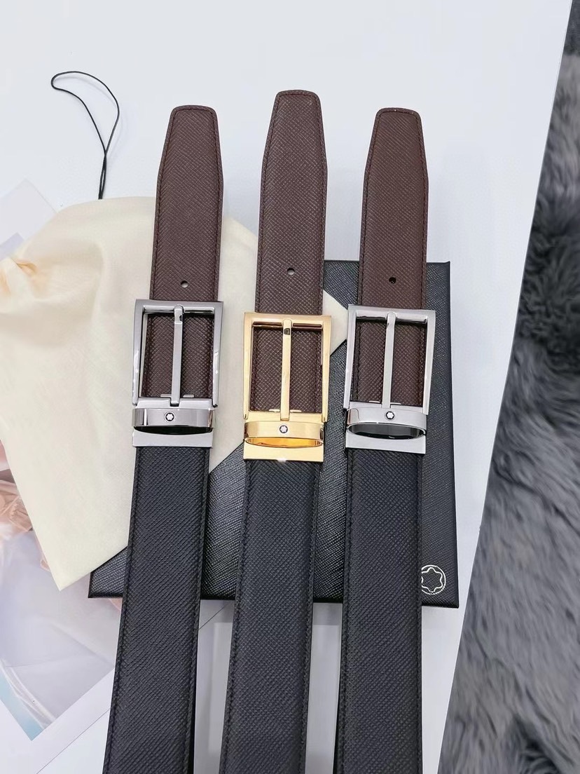 Montblanc万宝龙 宽3.5cm 采用头层牛皮 精品针式扣头 自由裁剪商务休闲皮带