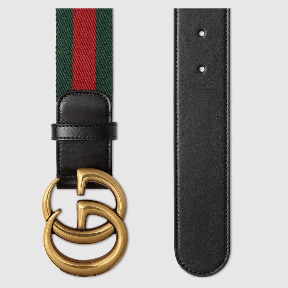 guccci   古奇男款皮带 颜色：黑色，尺寸：3.8cm。带身釆用绿色和红色古驰网带与黑色皮革装饰，