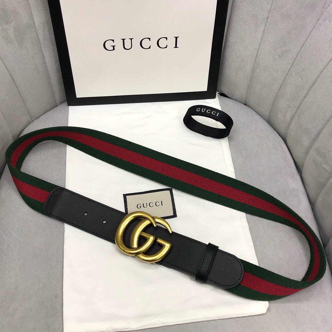 guccci   古奇男款皮带 颜色：黑色，尺寸：3.8cm。带身釆用绿色和红色古驰网带与黑色皮革装饰，