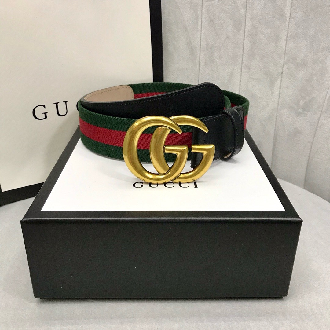 guccci   古奇男款皮带 颜色：黑色，尺寸：3.8cm。带身釆用绿色和红色古驰网带与黑色皮革装饰，
