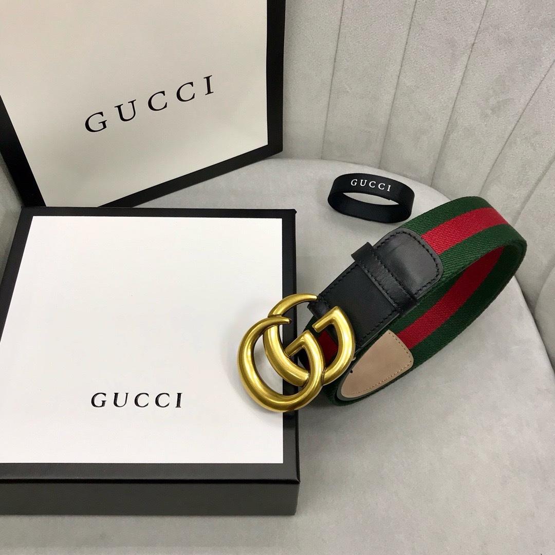 guccci   古奇男款皮带 颜色：黑色，尺寸：3.8cm。带身釆用绿色和红色古驰网带与黑色皮革装饰，