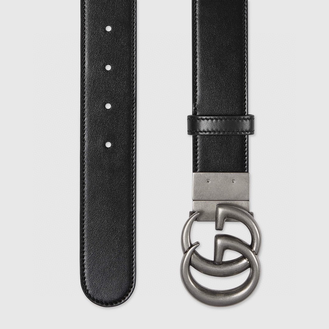 Gucci 编码  92TIN 双面进口原厂牛皮材质 宽度3.7cm 古铜双G旋转扣 双面可用/可裁剪