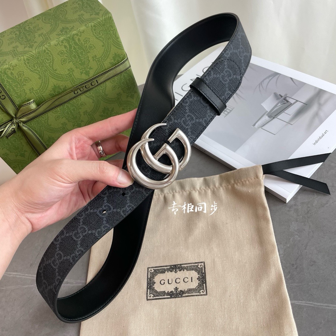 Gucci 编码  92TIN 双面进口原厂牛皮材质 宽度3.7cm 古铜双G旋转扣 双面可用/可裁剪