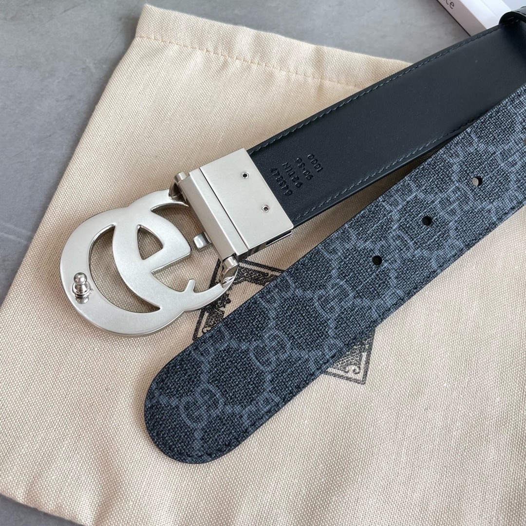 Gucci 编码  92TIN 双面进口原厂牛皮材质 宽度3.7cm 古铜双G旋转扣 双面可用/可裁剪