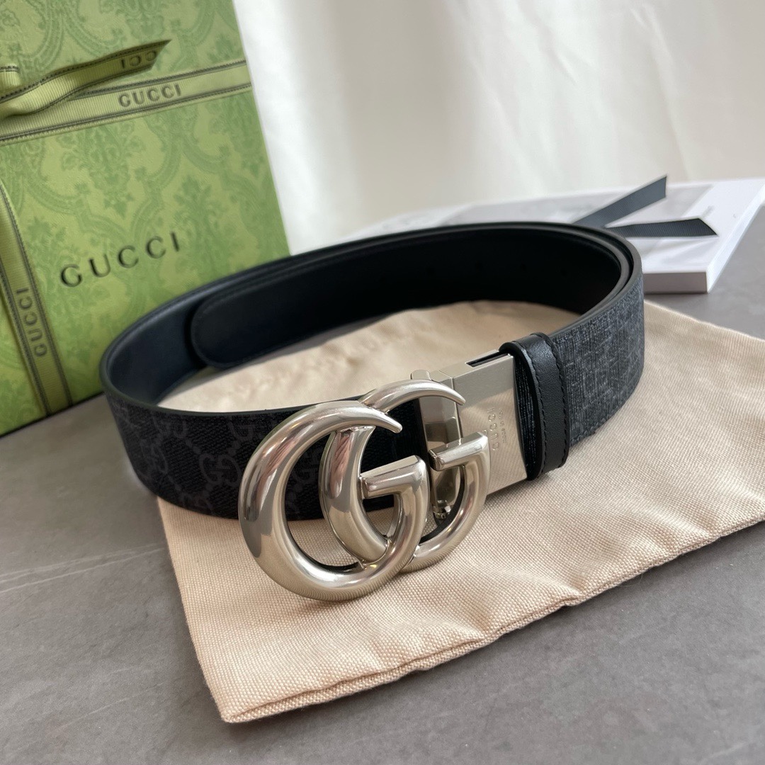 Gucci 编码  92TIN 双面进口原厂牛皮材质 宽度3.7cm 古铜双G旋转扣 双面可用/可裁剪