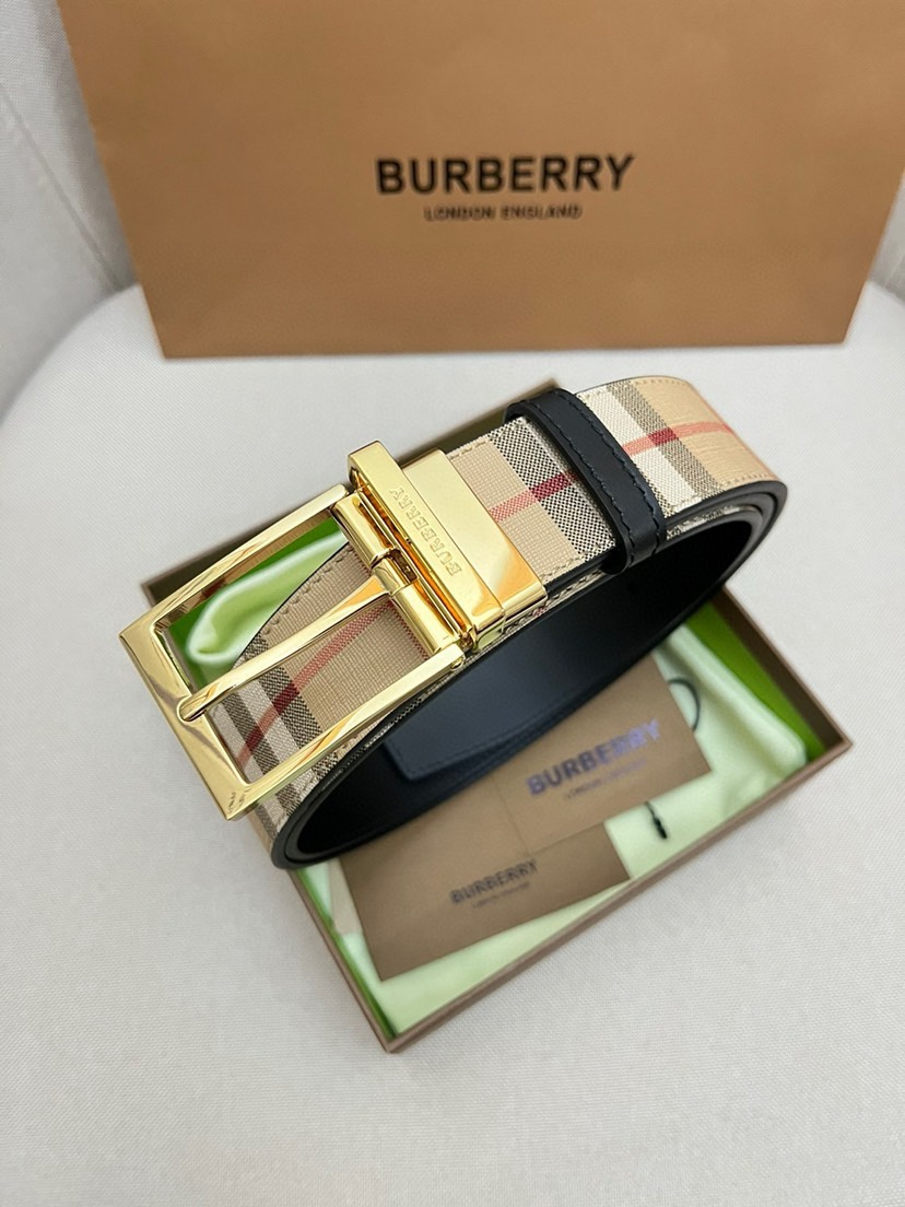 BURBERRY-巴宝莉！高版本 全套包装 男士专柜对版金属扣，头层牛皮双面外用腰带，商务通勤休闲场合均